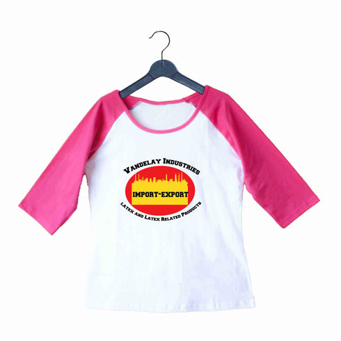 91 TV Series VANDELAY INDUSTRIES IMPORT EXPORT Custom Printed Graphic Design Raglan T-Shirt for Women